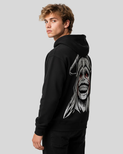 Sman's Solid Black Cotton Crew Neck Oversized Printed Hoodie For Men