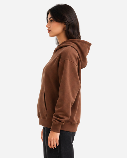 Women's Solid Brown Cotton Full Sleeve Oversized Hoodie
