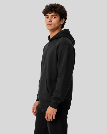 Men's Solid Black Cotton Full Sleeve Oversized Hoodie