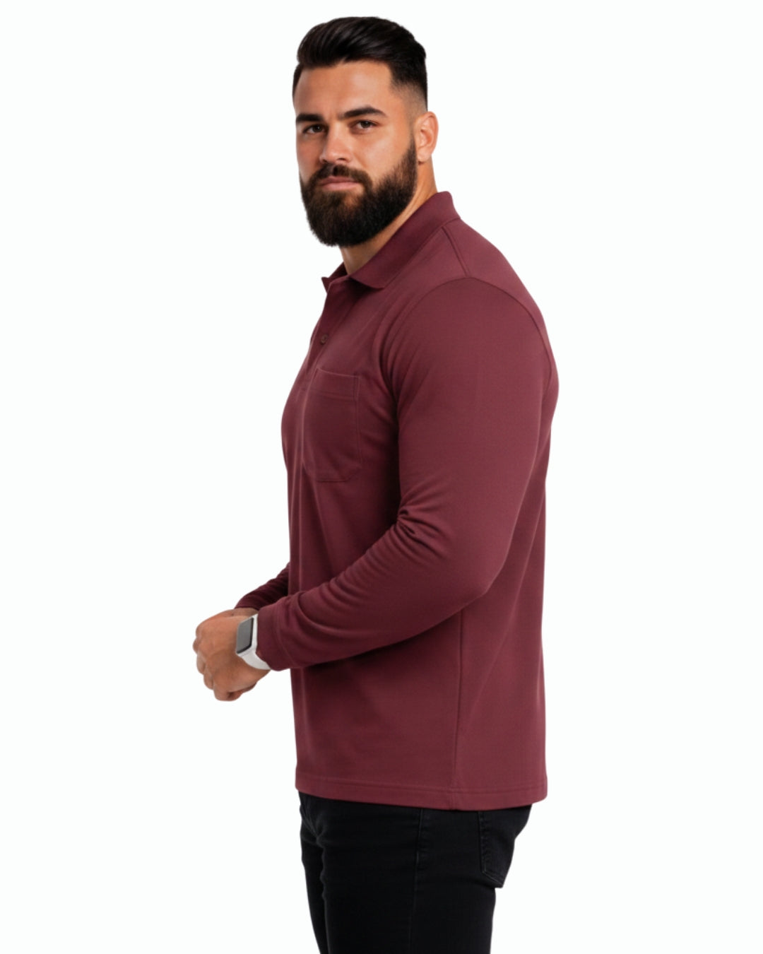 Men's Solid Maroon Matty Full Sleeve Polo Regular T-Shirt