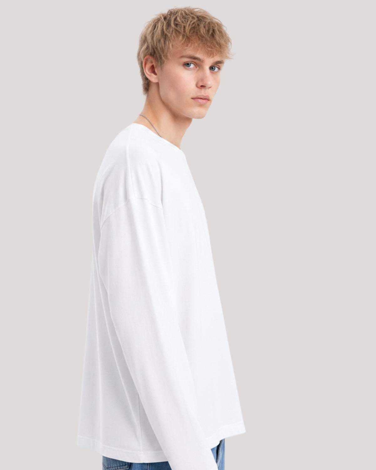 Men's Solid White Oversized Long Sleeve Crew Neck Regular T-Shirt