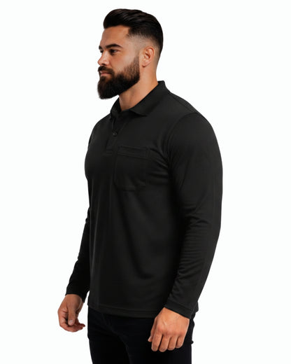 Men's Solid Black Matty Full sleeve Polo Regular T-Shirt