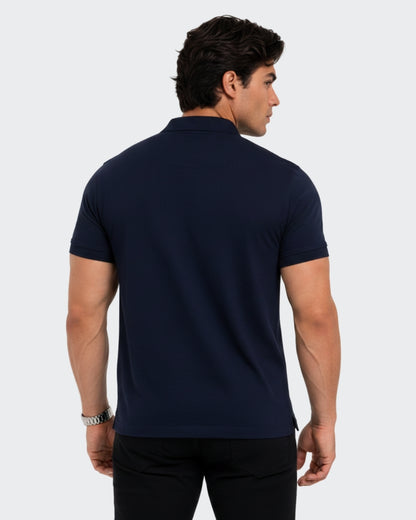 Men's Solid Navy Blue Matty Half Sleeve Polo Regular T-Shirt