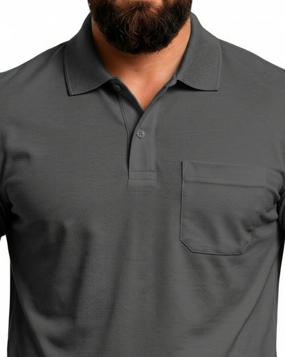 Men Plus size Polo Collar Pockets Dark Gray T-shirt