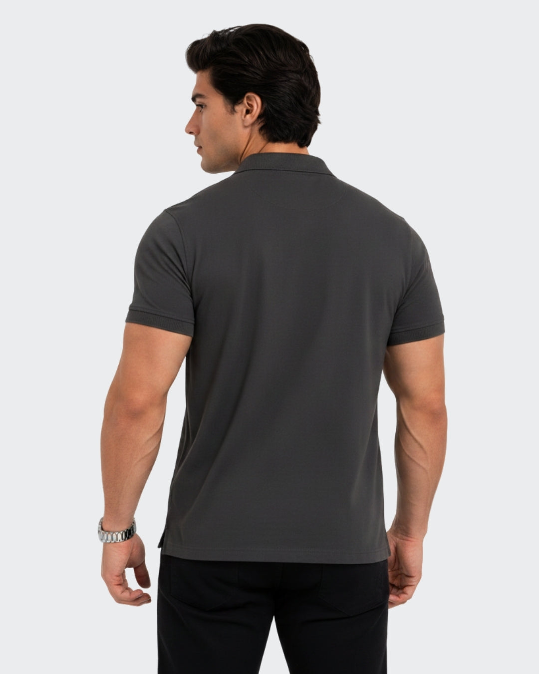 Men's Solid Dark Grey Matty Half Sleeve Polo Regular T-Shirt