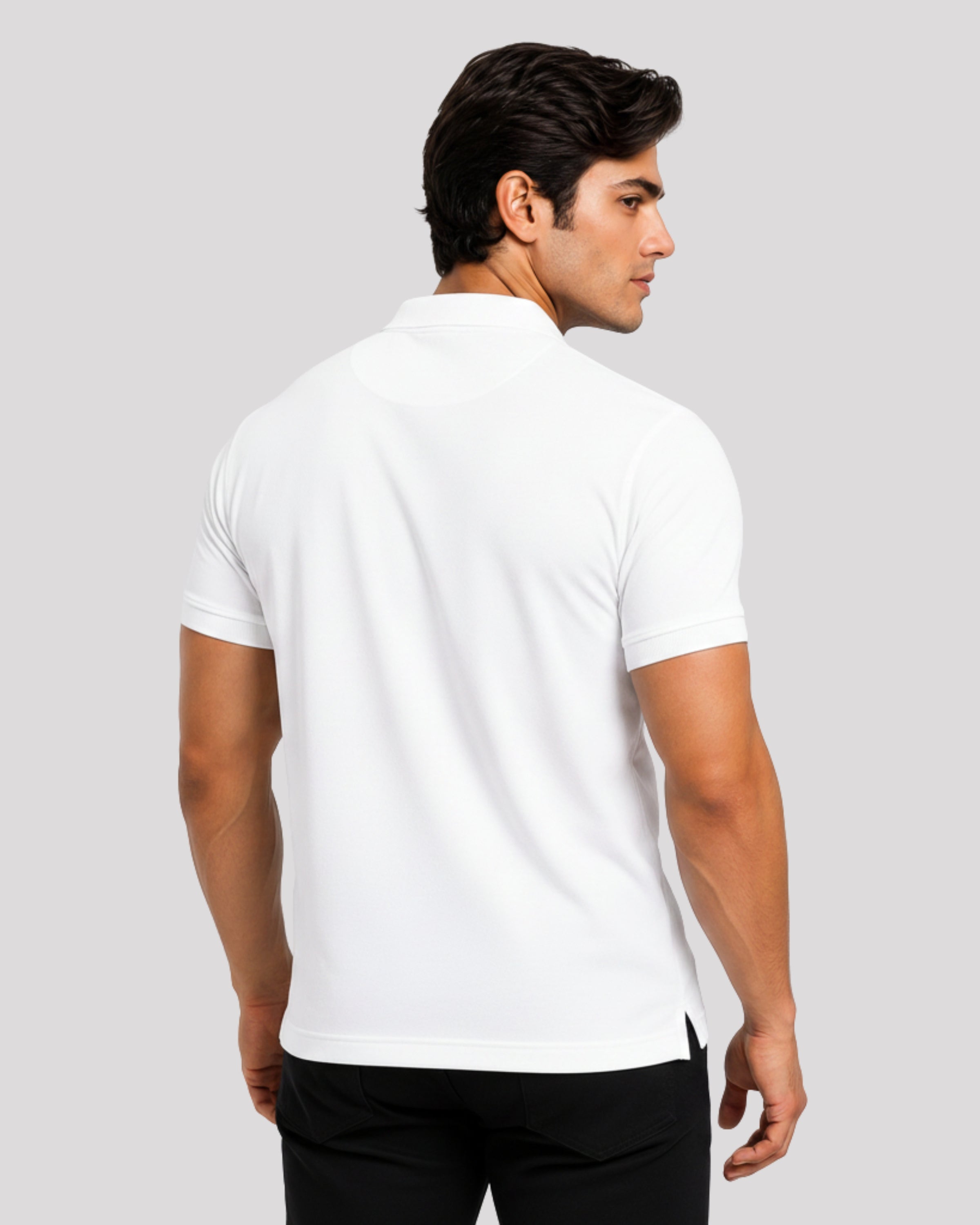 Men's Solid White Matty Half Sleeve Polo Regular T-Shirt