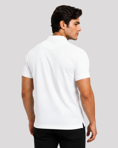 Men's Solid White Matty Half Sleeve Polo Regular T-Shirt