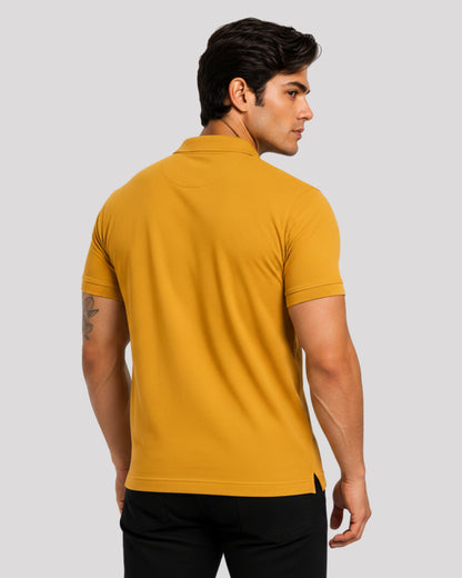 Men's Solid Mustard Matty Half Sleeve Polo Regular T-Shirt