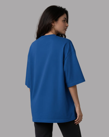 Women Solid Royal Blue Cotton  Half Sleeve Crew Neck Oversized T-Shirt