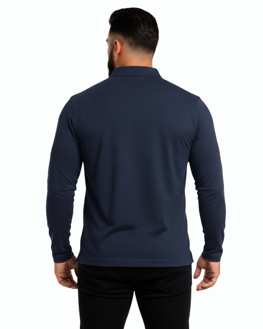Men's Solid Navy Blue Matty Full Sleeve Polo Regular T-Shirt