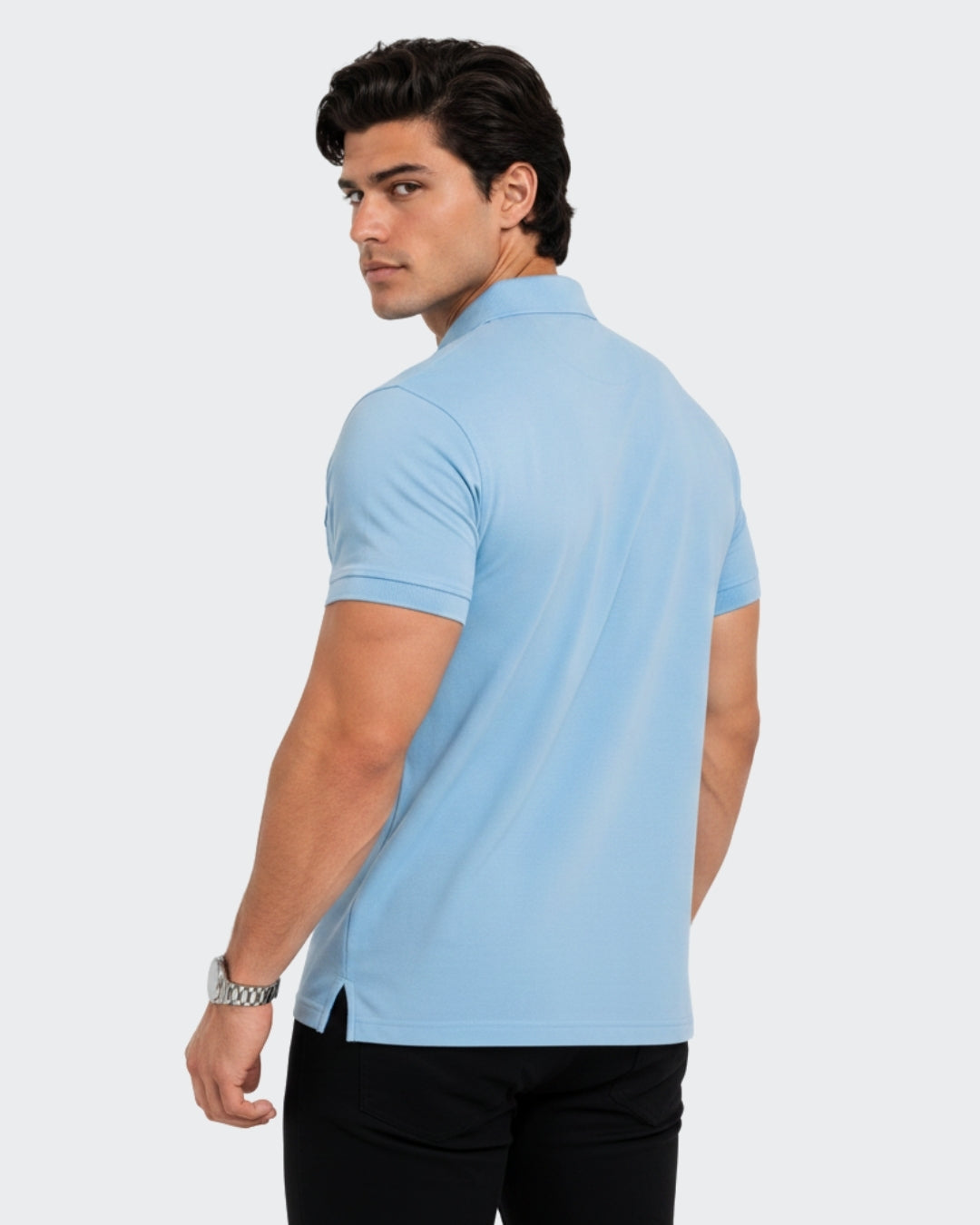 Men's Solid Sky Blue Matty Half Sleeve Polo Regular T-Shirt