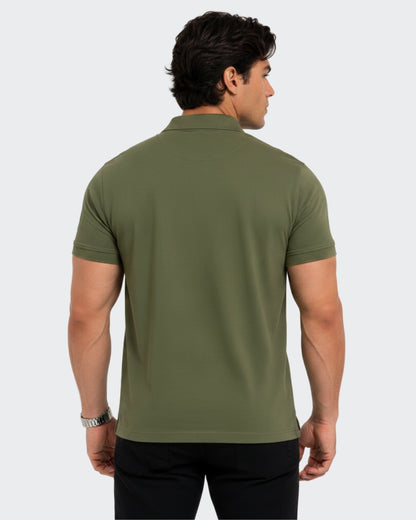 Men's Solid Mehndi Matty Half Sleeve Polo Regular T-Shirt