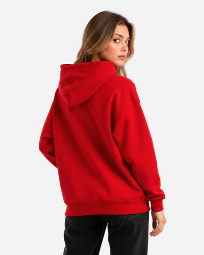 Women's Solid Red Cotton Full Sleeve Oversized Hoodie