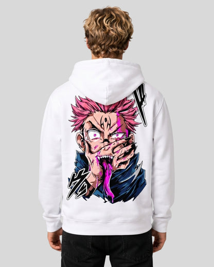 Sman's Solid White Cotton Crew Neck Oversized Printed Hoodie For Men
