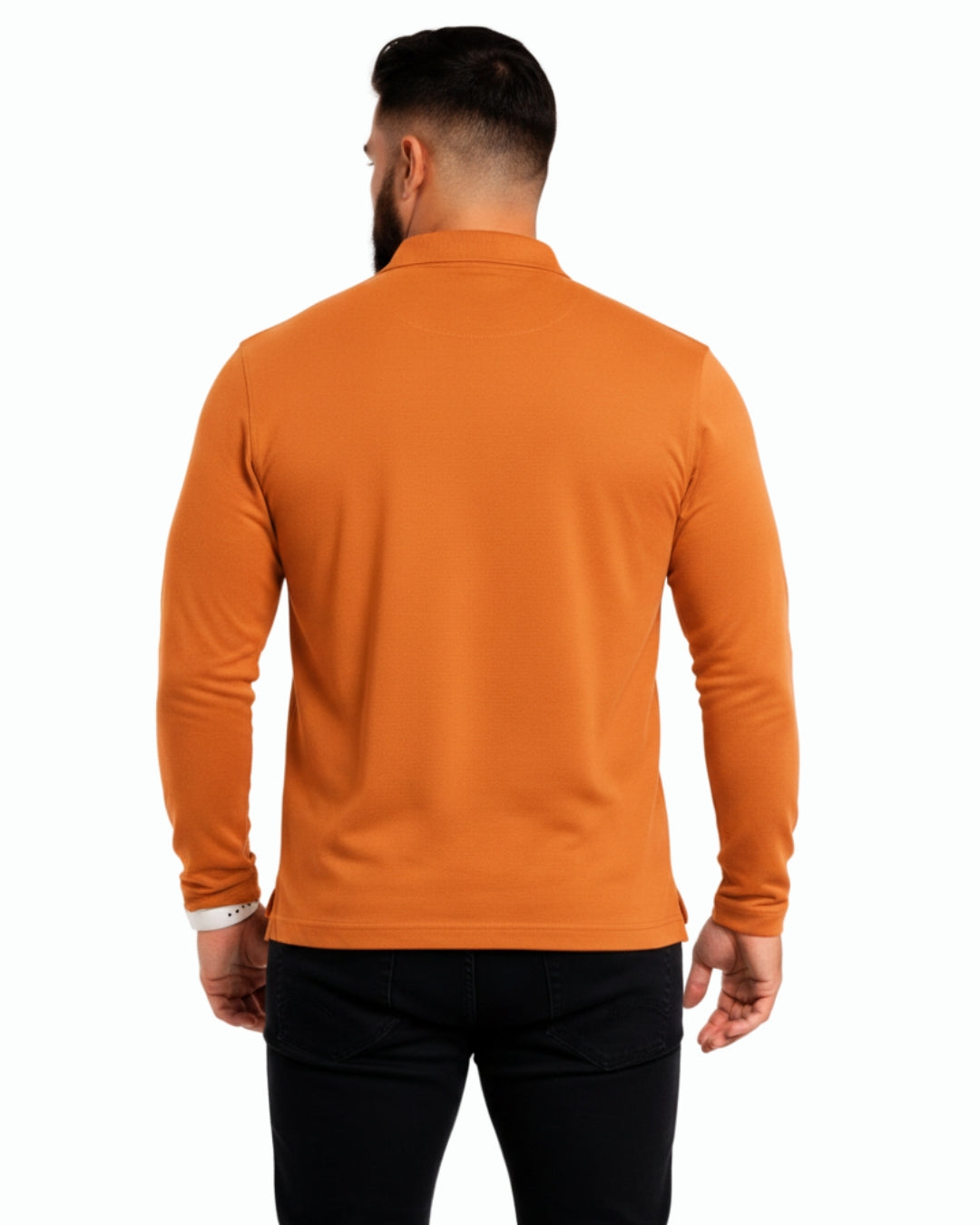 Men's Solid Orange Matty Full Sleeve Polo Regular T-Shirt