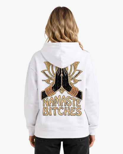 Sman's Solid White Cotton Crew Neck Oversized Printed Hoodie For Women