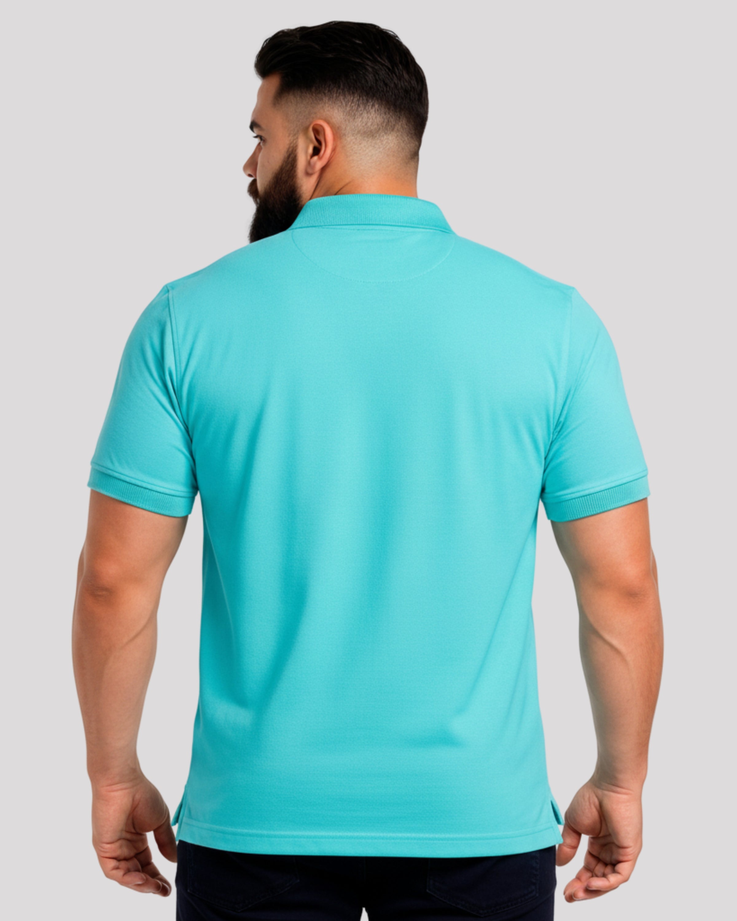 Men's Solid Aqua Matty Half Sleeve Polo Regular T-Shirt