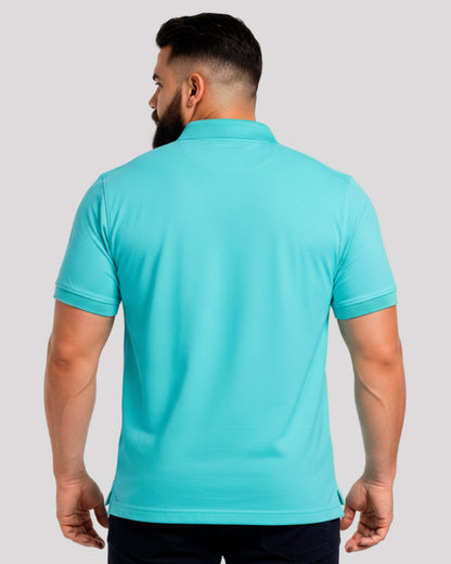 Men's Solid Aqua Matty Half Sleeve Polo Regular T-Shirt