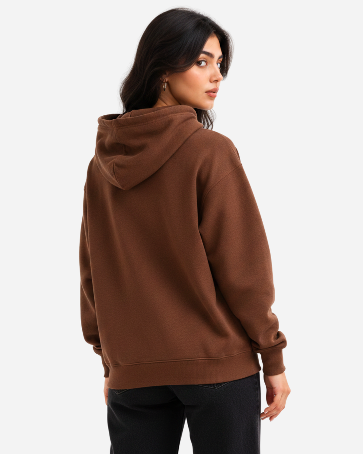 Women's Solid Brown Cotton Full Sleeve Oversized Hoodie