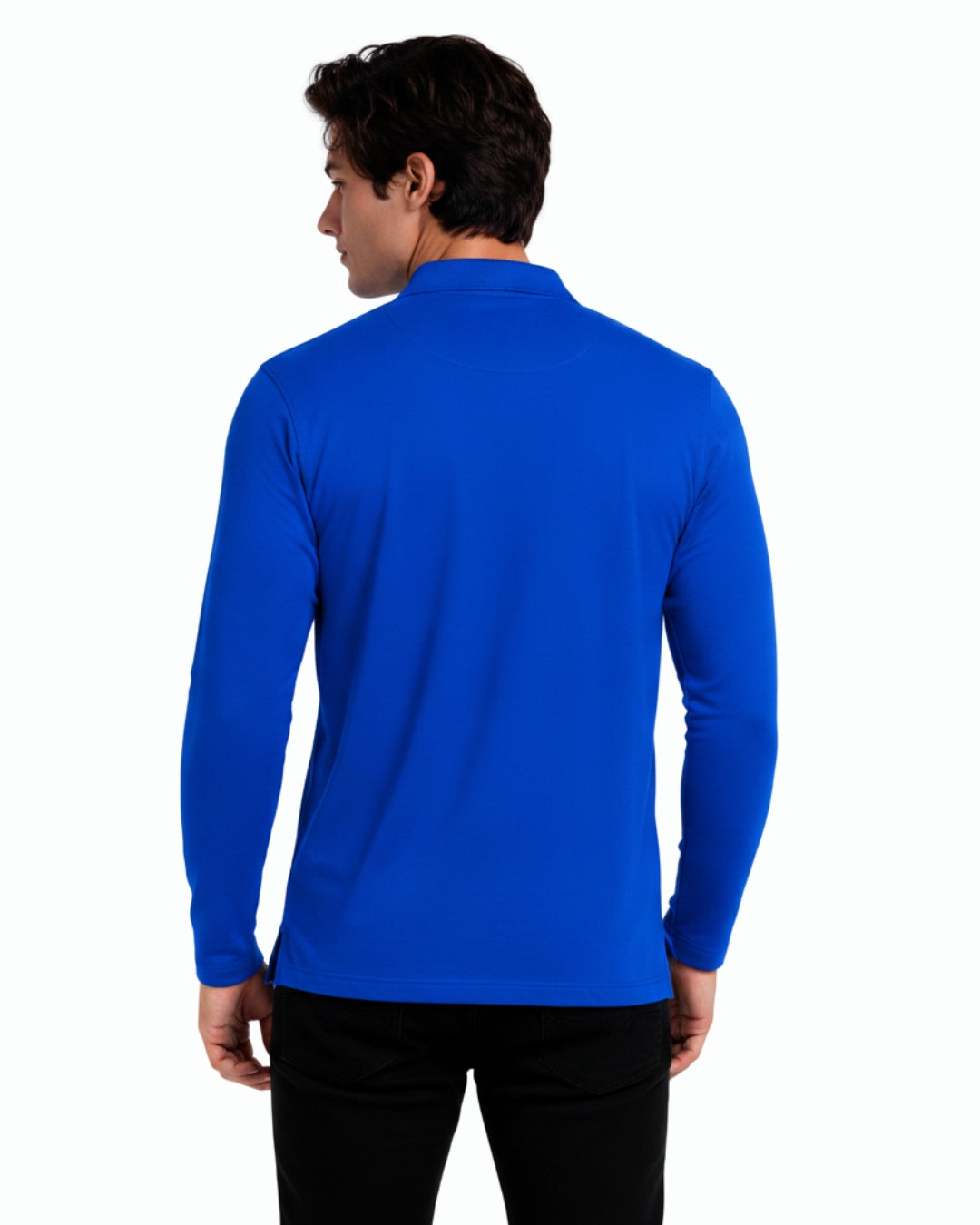Men's Solid Royal Blue Matty Full sleeve Polo Regular T-Shirt