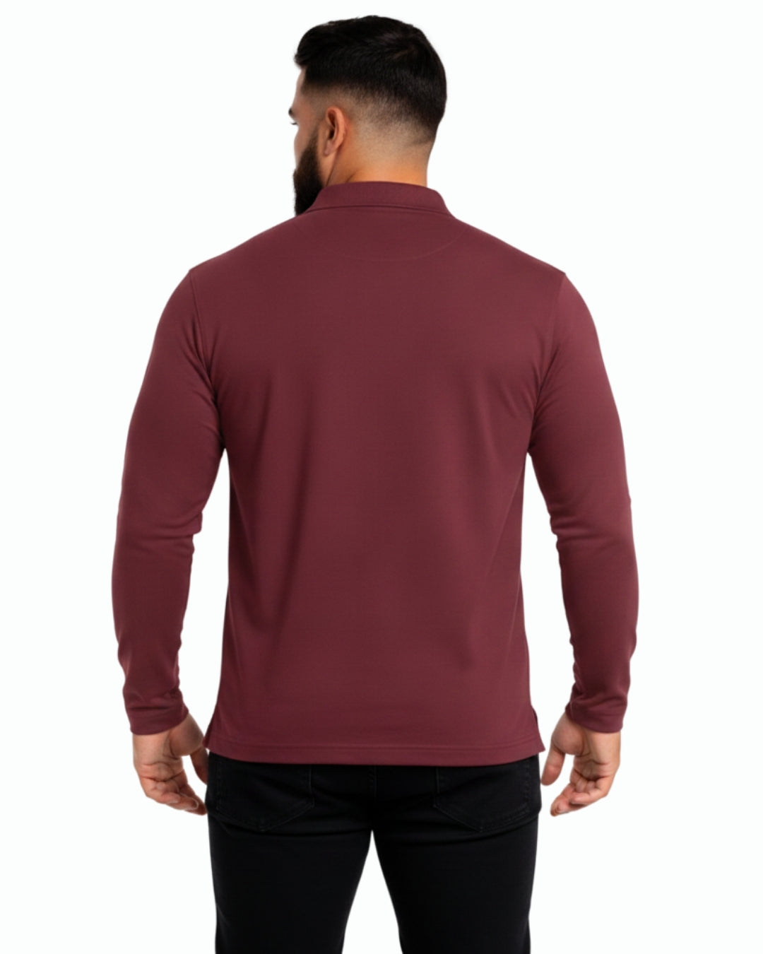 Men's Solid Maroon Matty Full Sleeve Polo Regular T-Shirt