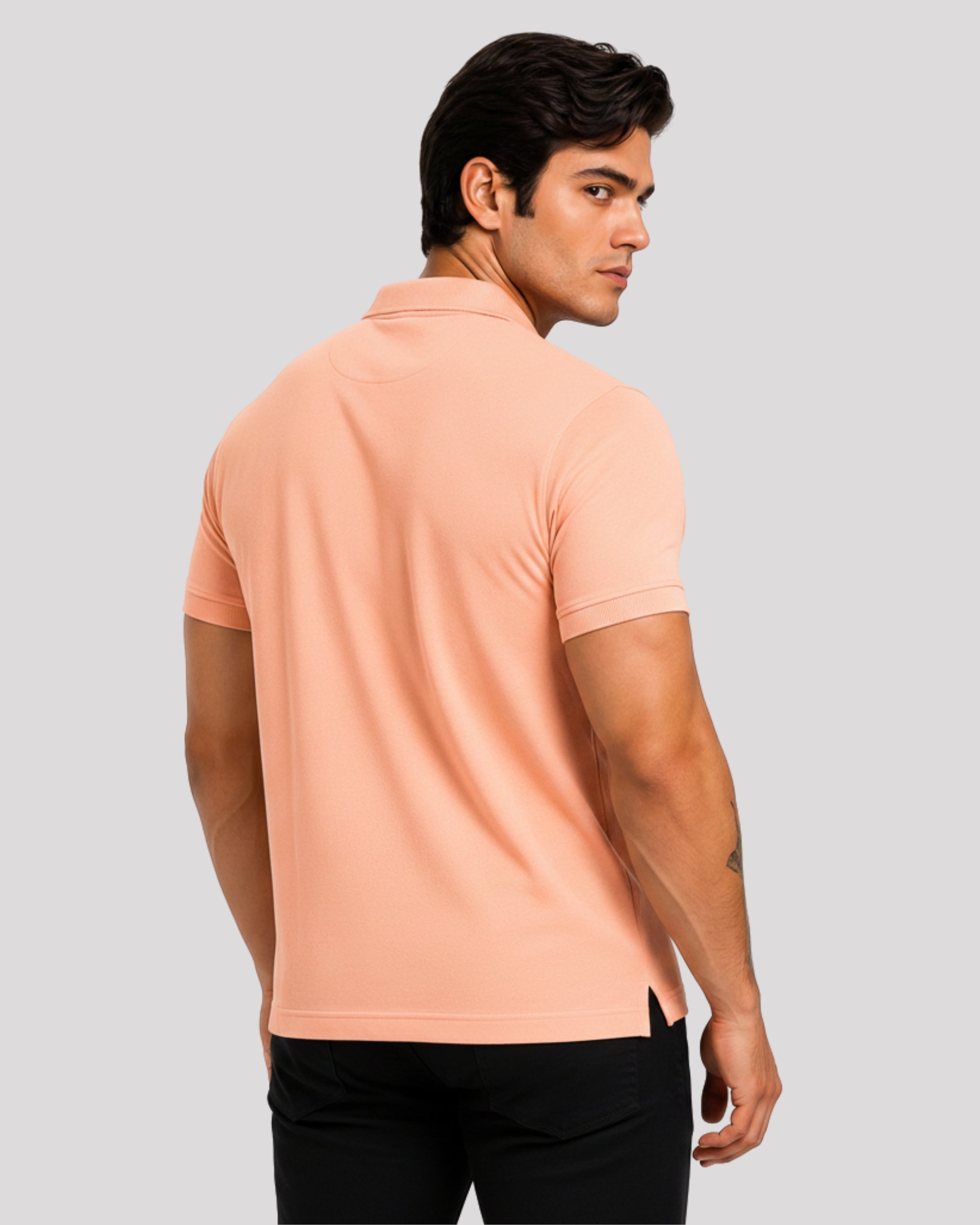 Men's Solid Peach Matty Half Sleeve Polo Regular T-Shirt