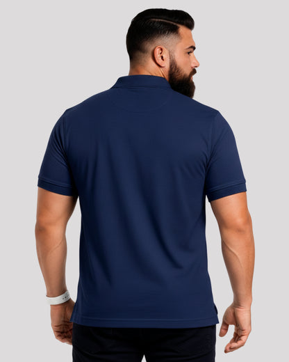 Men's Solid Navy Blue Matty Half Sleeve Polo Regular T-Shirt