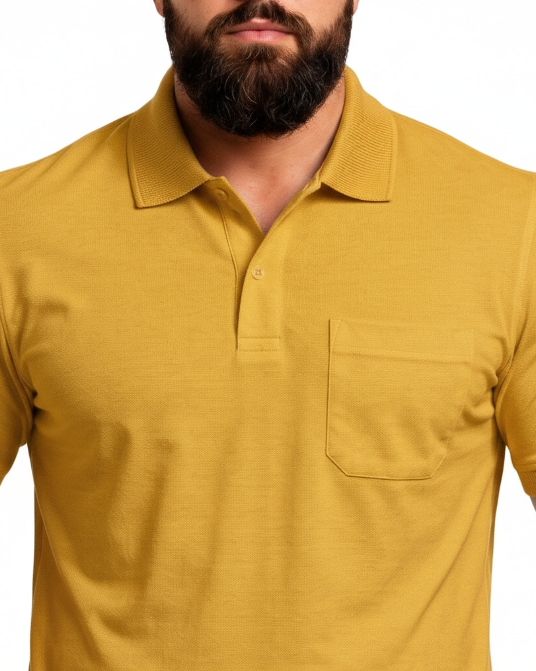 Men Plus size Polo Collar Pockets Mustard T-shirt