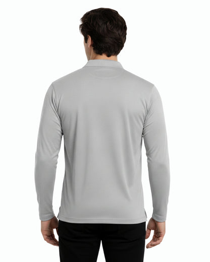 Men's Solid Grey Matty Full sleeve Polo Regular T-Shirt