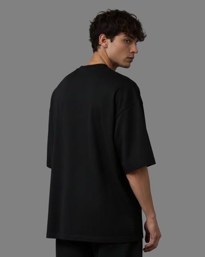 Men's Solid Black Cotton  Half Sleeve Crew Neck Oversized T-Shirt