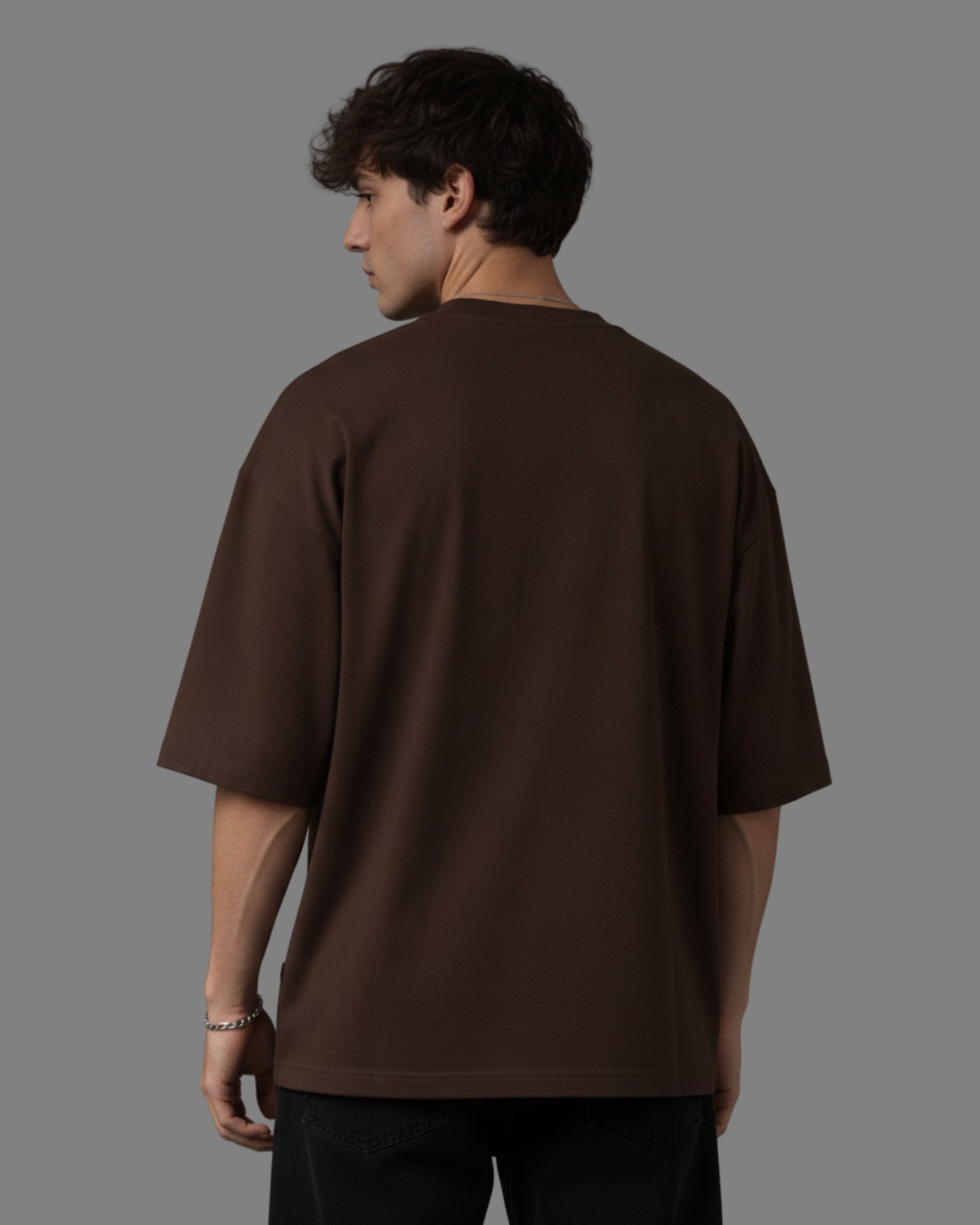 Men's Solid Brown Cotton  Half Sleeve Crew Neck Oversized T-Shirt