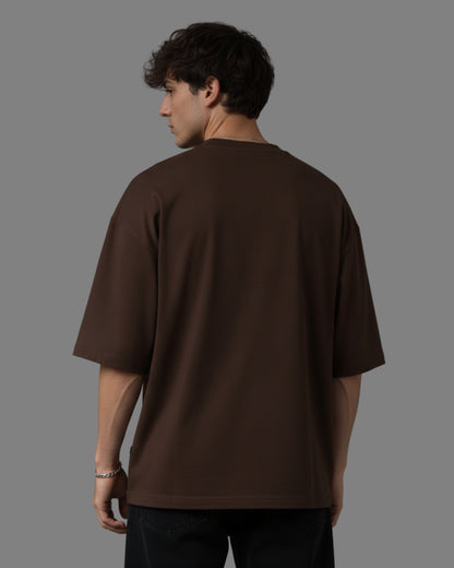 Men's Solid Brown Cotton  Half Sleeve Crew Neck Oversized T-Shirt
