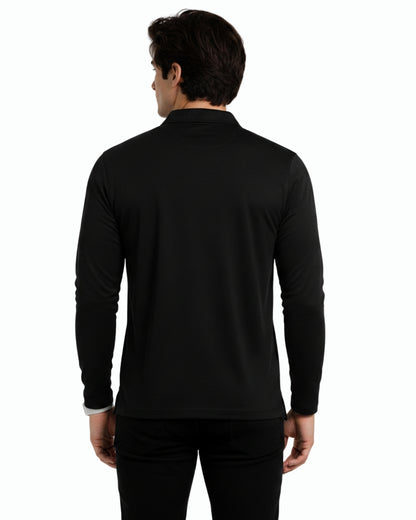 Men's Solid Black Matty Full sleeve Polo Regular T-Shirt