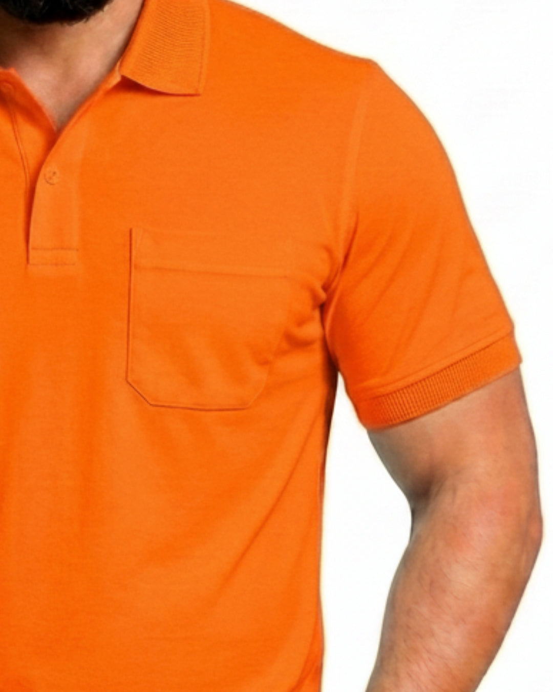Men Plus size Polo Collar Pockets Orange T-shirt