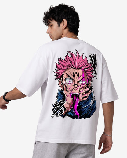 Sman's Solid White Cotton Crew Neck Oversized Printed T-Shirt For Men
