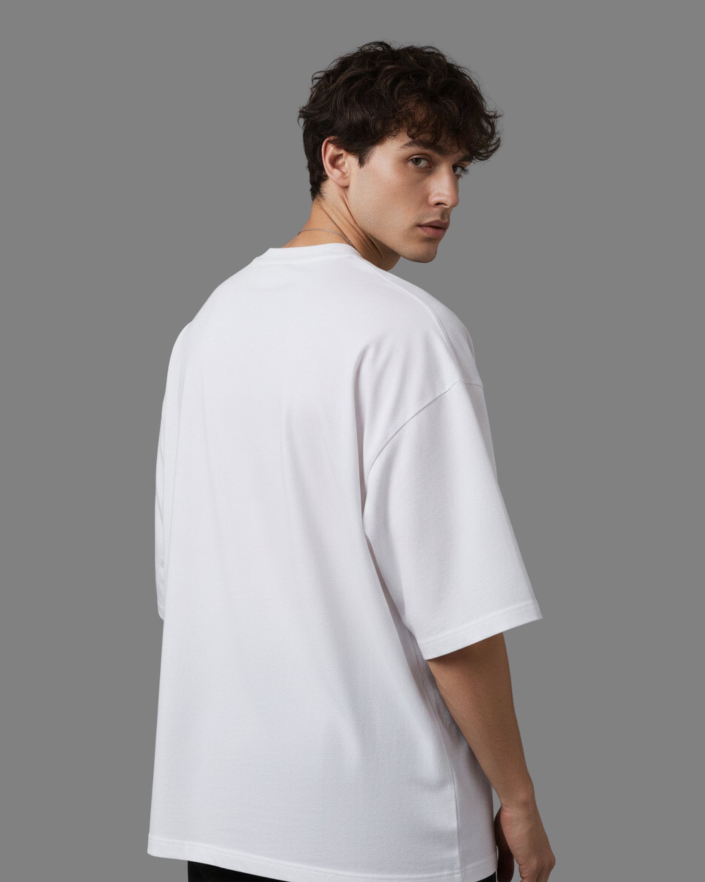 Men's Solid White Cotton  Half Sleeve Crew Neck Oversized T-Shirt