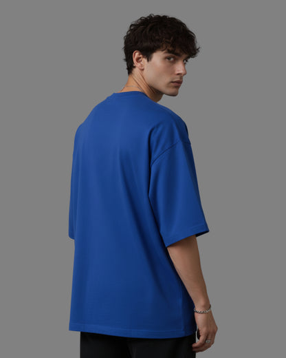 Men's Solid Royal Blue Cotton  Half Sleeve Crew Neck Oversized T-Shirt