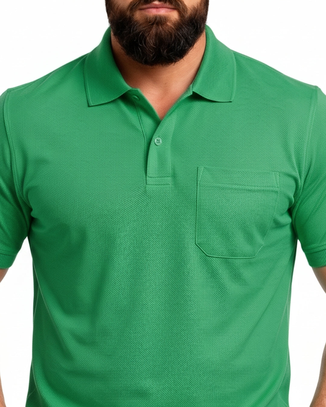 Men Plus size Polo Collar Pockets Green T-shirt