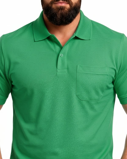 Men Plus size Polo Collar Pockets Green T-shirt