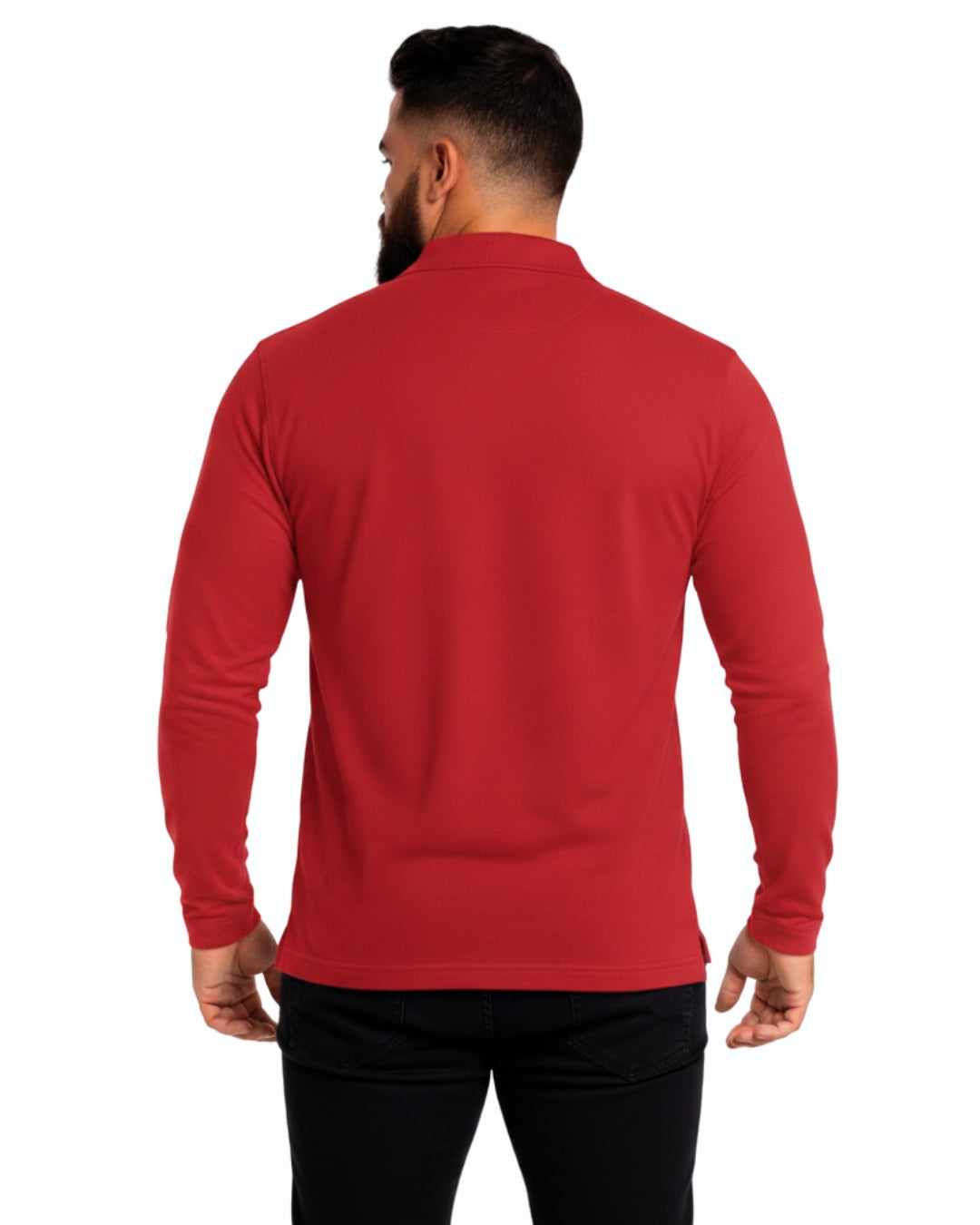 Men's Solid Red Matty Full Sleeve Polo Regular T-Shirt