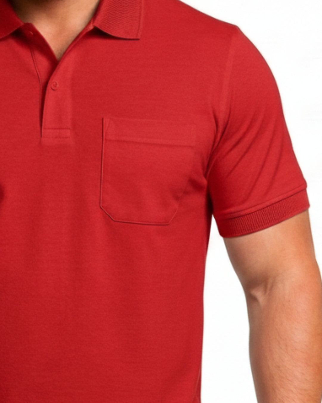 Men Plus size Polo Collar Pockets Red T-shirt