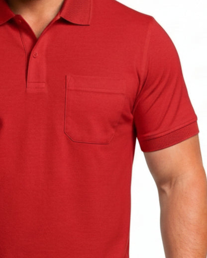 Men Plus size Polo Collar Pockets Red T-shirt