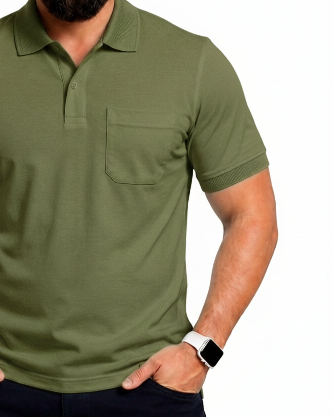 Men Plus size Polo Collar Pockets Mehndi T-shirt
