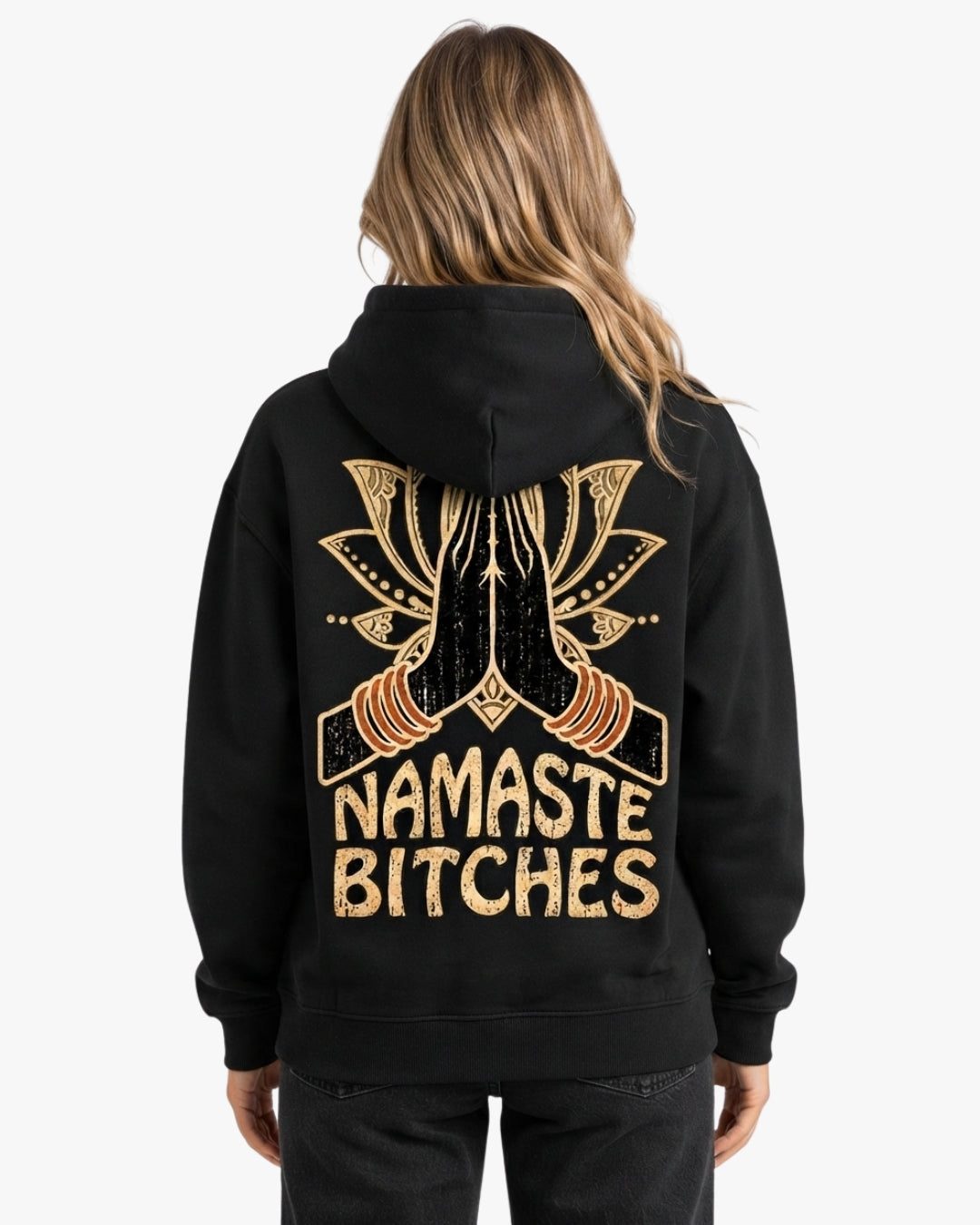 Sman's Solid Black Cotton Crew Neck Oversized Printed Hoodie For Women