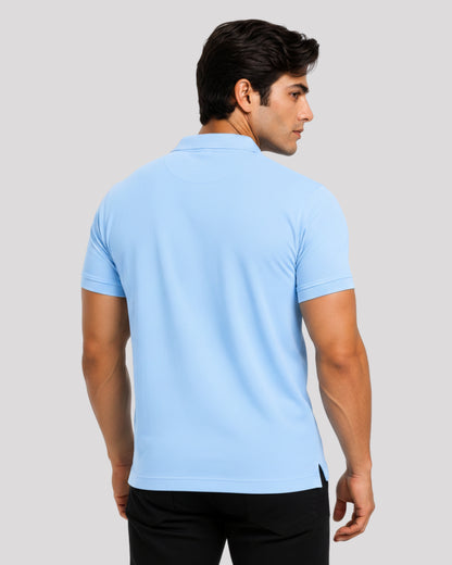 Men's Solid Sky Blue Matty Half Sleeve Polo Regular T-Shirt