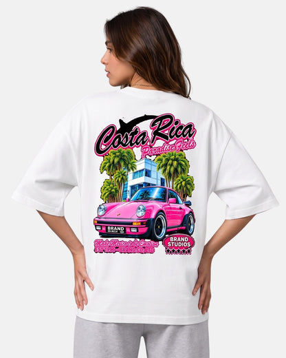 Sman's Solid White Cotton Crew Neck Oversized Printed T-Shirt For Women