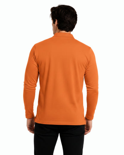 Men's Solid Orange Matty Full sleeve Polo Regular T-Shirt