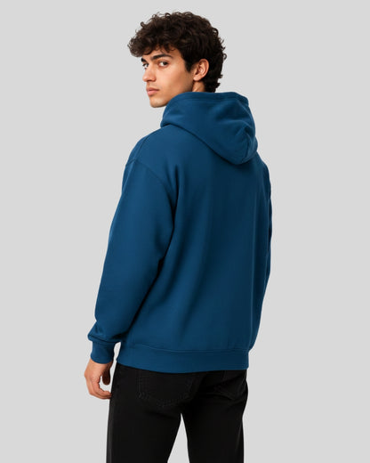 Men's Solid Teal Blue Cotton Full Sleeve Oversized Hoodie