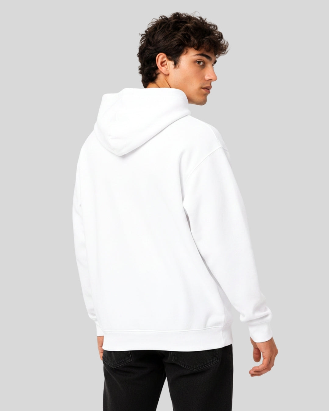 Men's Solid White Cotton Full Sleeve Oversized Hoodie