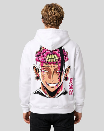 Sman's Solid White Cotton Crew Neck Oversized Printed Hoodie For Men